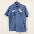 UniWeave　UniFirst　半袖ワークシャツ　ワッペン　青　ブルー　Lサイズ　古着