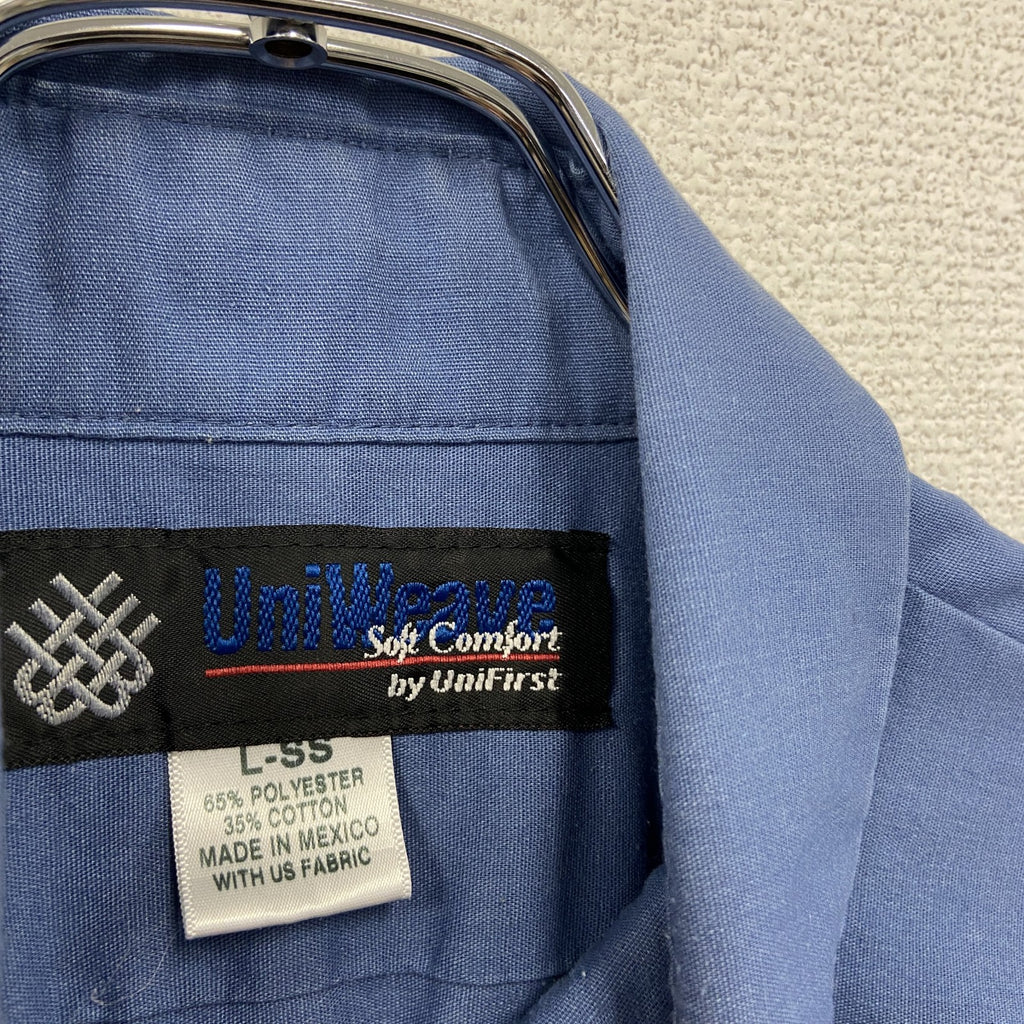 UniWeave　UniFirst　半袖ワークシャツ　ワッペン　青　ブルー　Lサイズ　古着