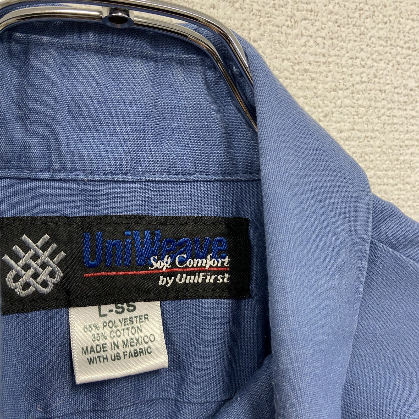 UniWeave　UniFirst　半袖ワークシャツ　ワッペン　青　ブルー　Lサイズ　古着