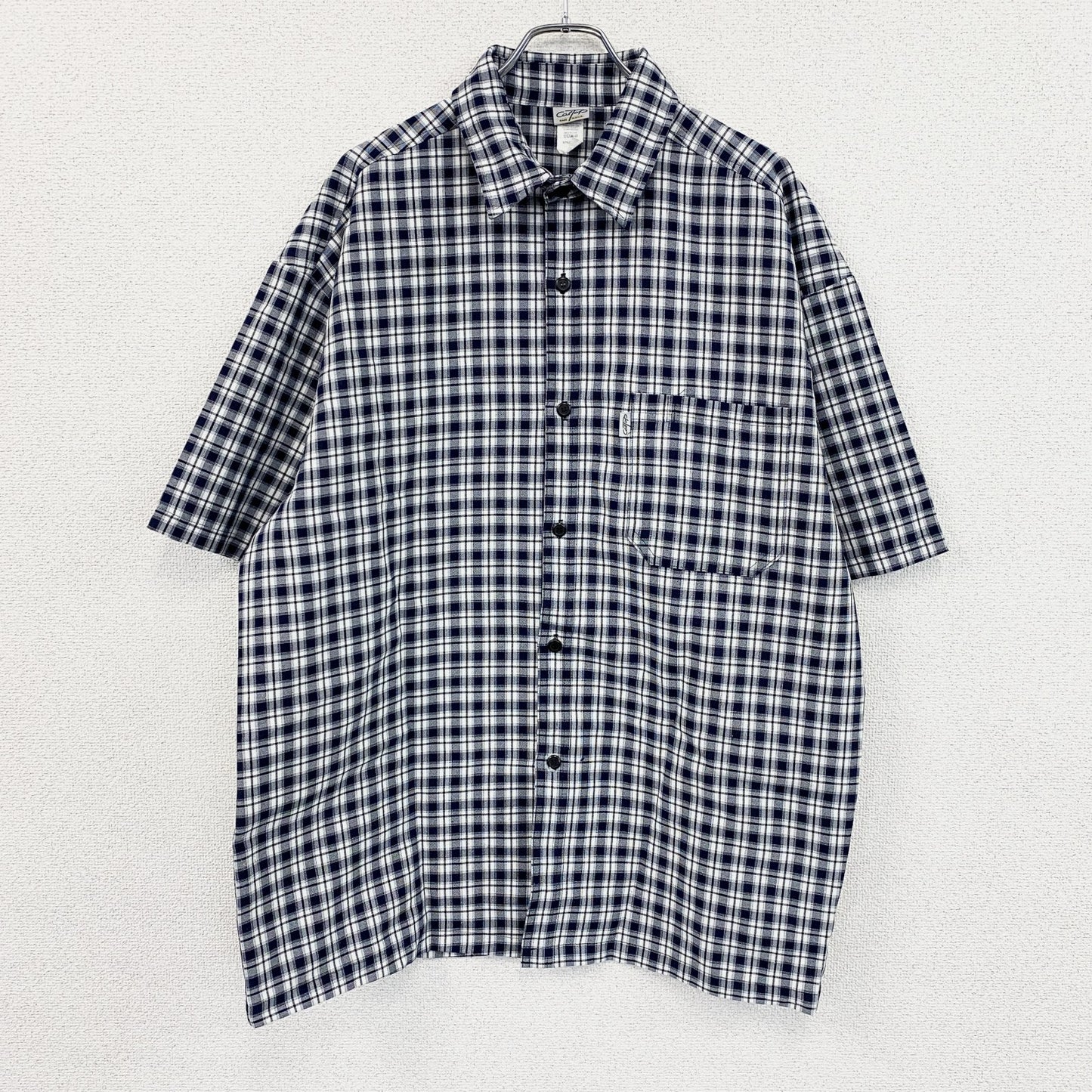 CalTop　キャルトップ　半袖シャツ　チェック柄　紺　ネイビー　2XLサイズ