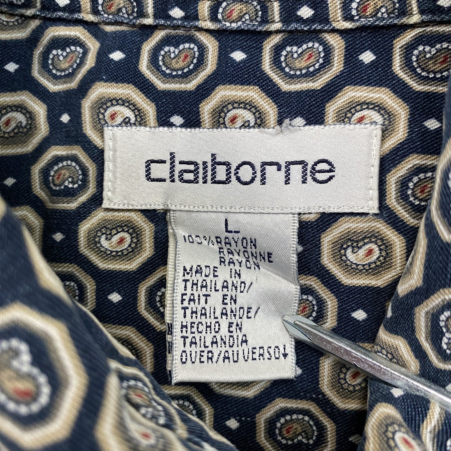 Claiborne　クレイボーン　半袖シャツ　総柄　紺　ネイビー　Lサイズ