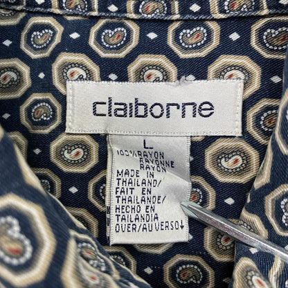 Claiborne　クレイボーン　半袖シャツ　総柄　紺　ネイビー　Lサイズ