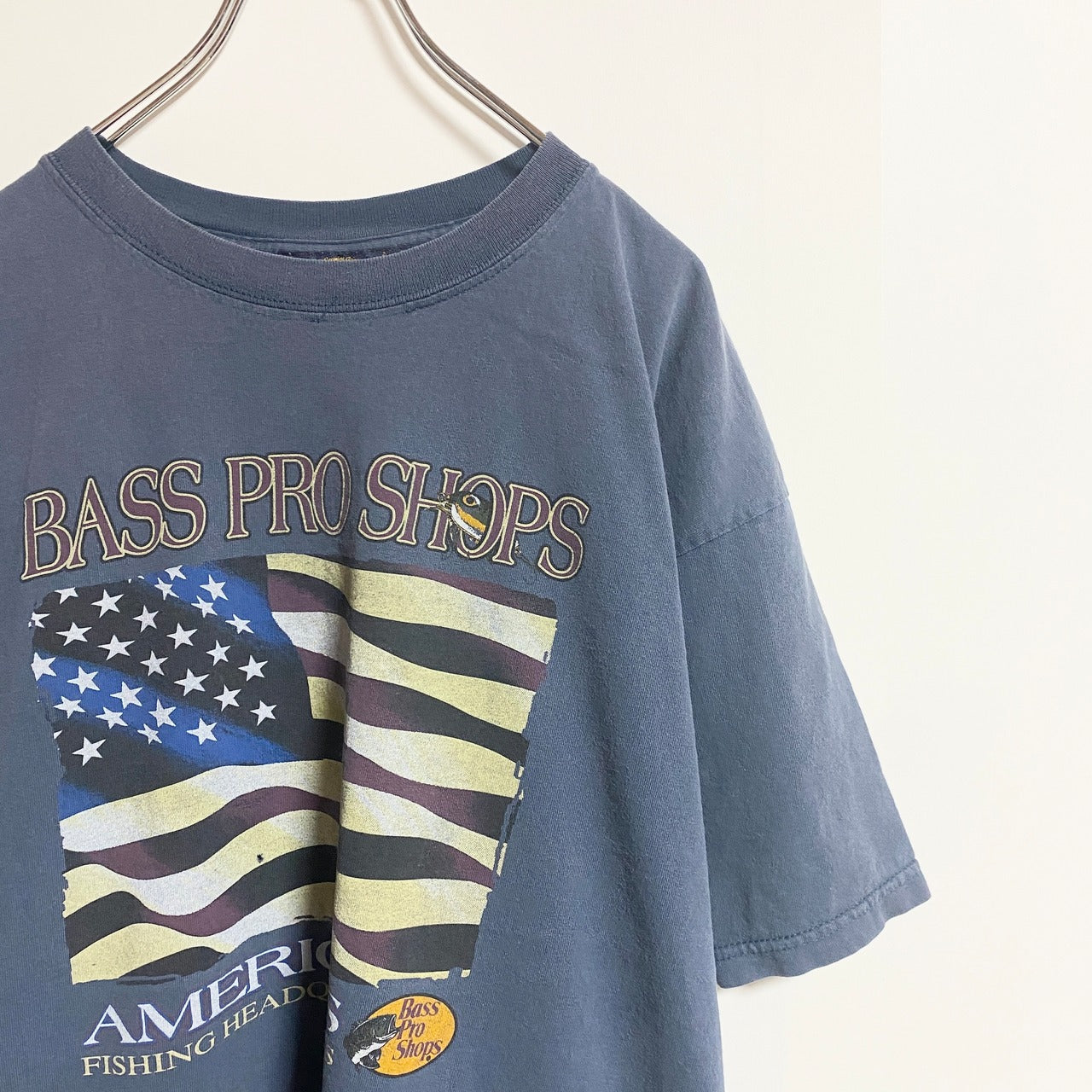 古着 used　CARROUSL　半袖プリントTシャツ　アメリカ　国旗　星条旗　ネイビー　春夏服　ビッグシルエット　XLサイズ