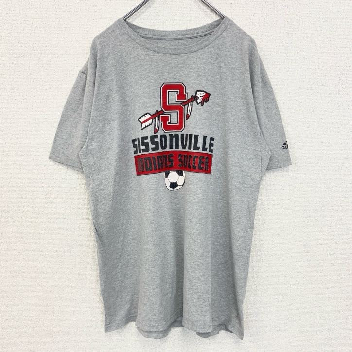 adidas アディダス　半袖プリントTシャツ　グレー　灰色　シッソンヴィル　インディアンズ サッカー　Lサイズ　古着