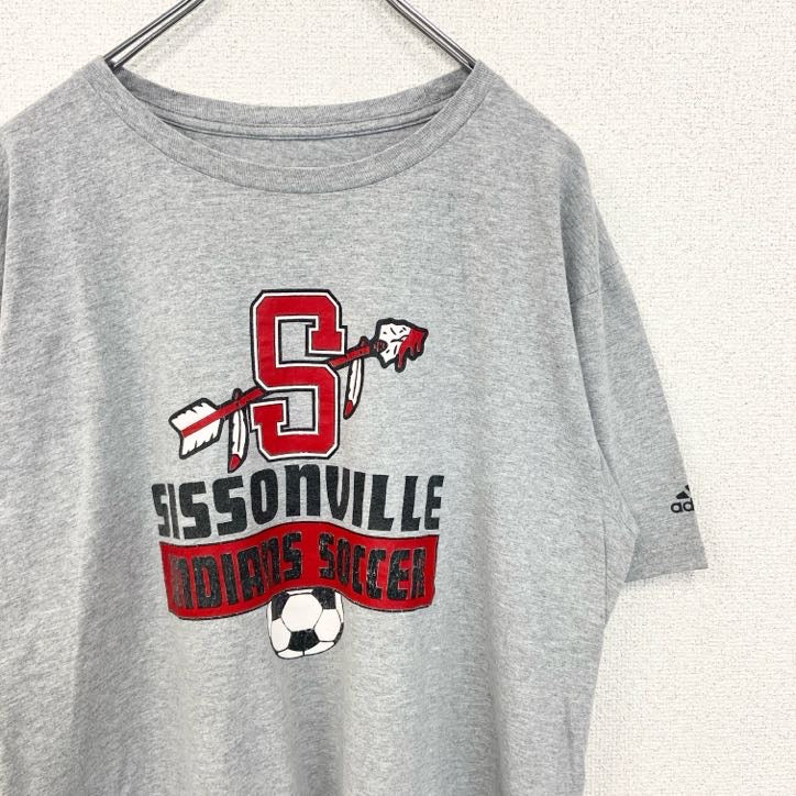 adidas アディダス　半袖プリントTシャツ　グレー　灰色　シッソンヴィル　インディアンズ サッカー　Lサイズ　古着