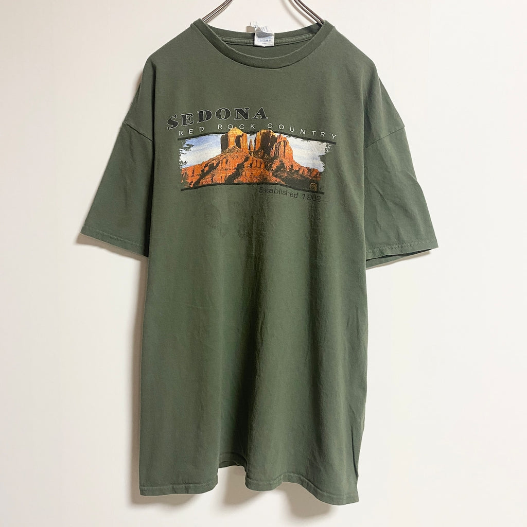 DELTA　半袖プリントTシャツ　REDROCK　レッドロック　緑　グリーン　カーキ　春夏服　ビッグシルエット　XLサイズ　古着