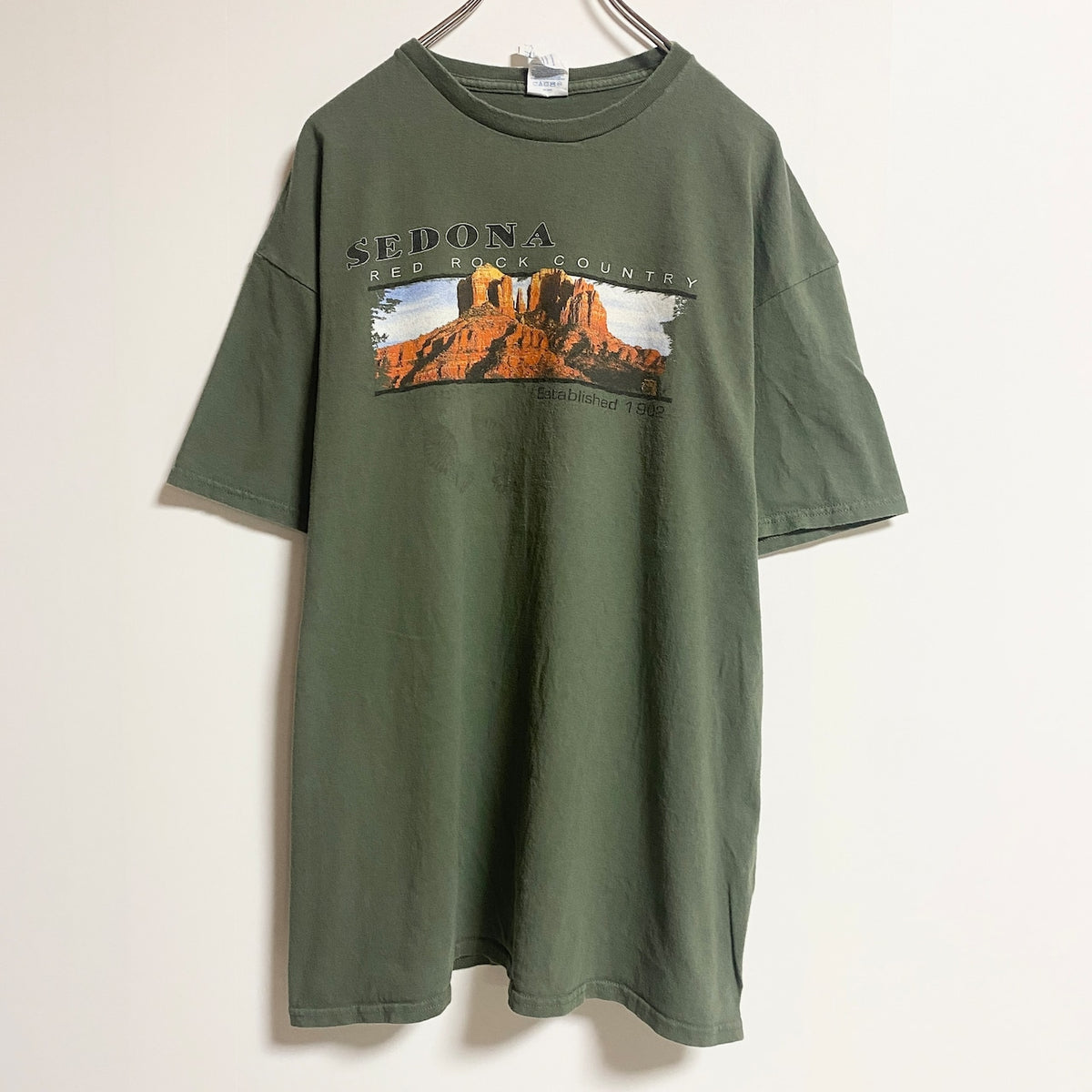 DELTA　半袖プリントTシャツ　REDROCK　レッドロック　緑　グリーン　カーキ　春夏服　ビッグシルエット　XLサイズ　古着