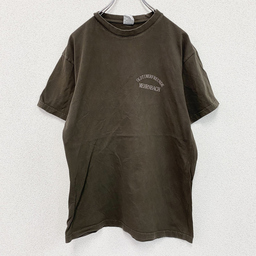 B＆C　半袖プリントTシャツ　アーチプリント　3連プリント　両面プリント　クルーネック　茶色　ブラウン　Mサイズ　古着