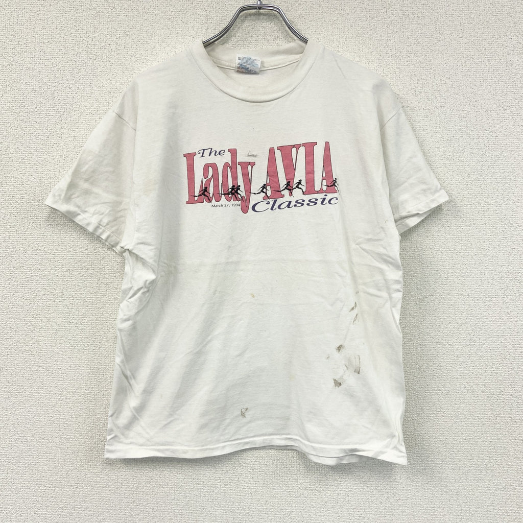 Hanes　ヘインズ　半袖プリントTシャツ　シングルステッチ　白　ホワイト　Lサイズ カットソー メンズ コットン 古着