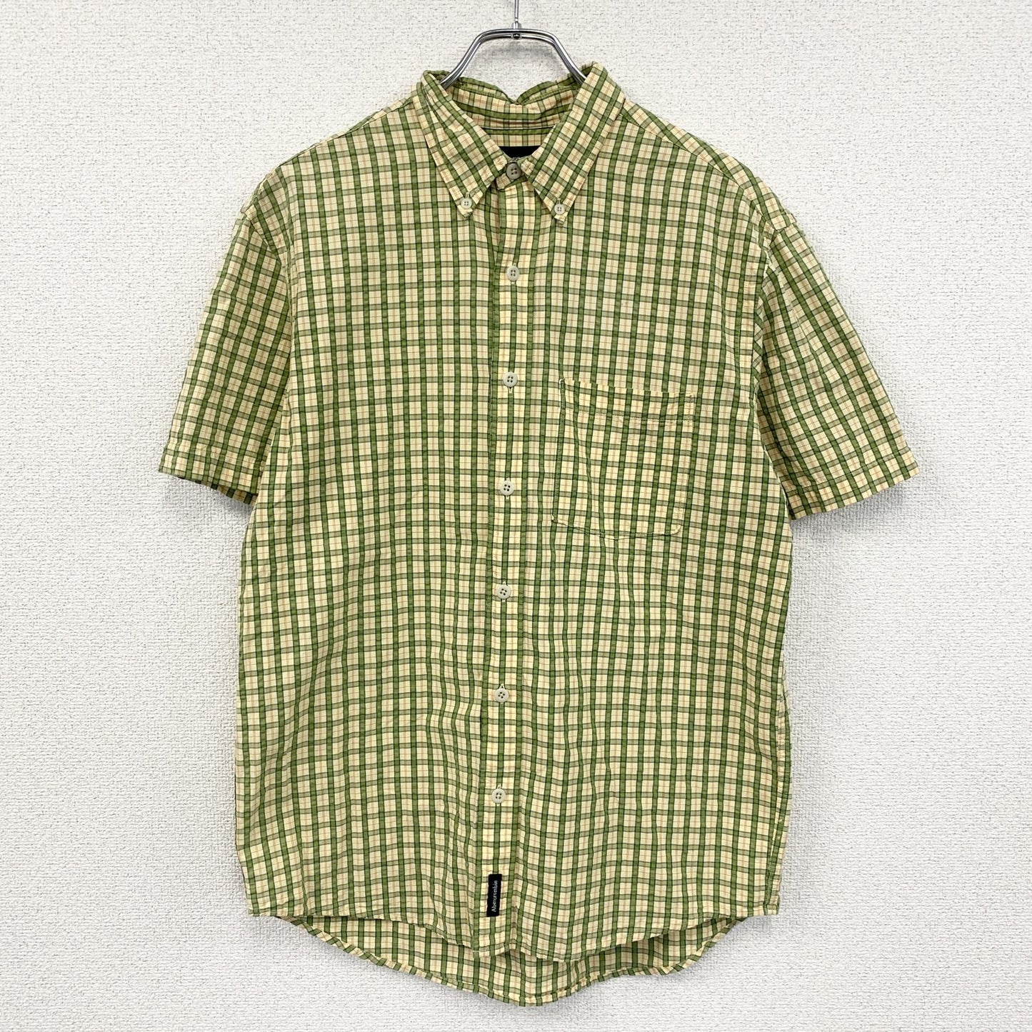 Abercrombie＆Fitch　アバクロンビーアンドフィッチ　半袖ボタンダウンシャツ　チェック柄　イエロー　カーキ　Sサイズ