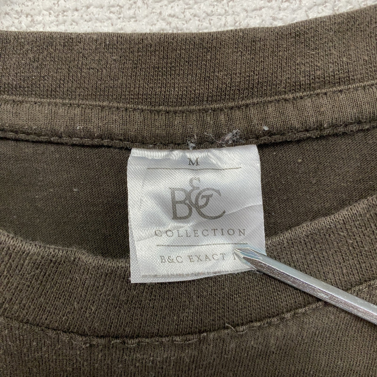 B＆C　半袖プリントTシャツ　アーチプリント　3連プリント　両面プリント　クルーネック　茶色　ブラウン　Mサイズ　古着