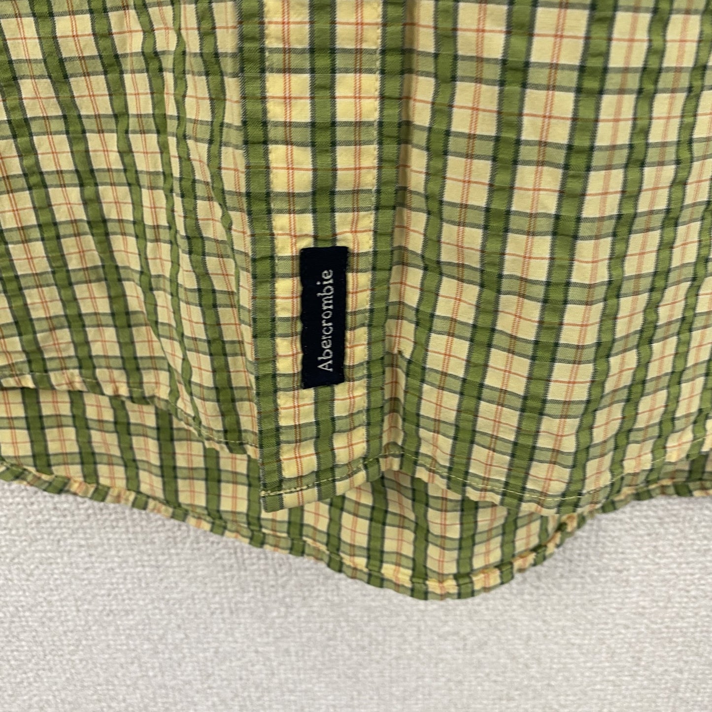 Abercrombie＆Fitch　アバクロンビーアンドフィッチ　半袖ボタンダウンシャツ　チェック柄　イエロー　カーキ　Sサイズ