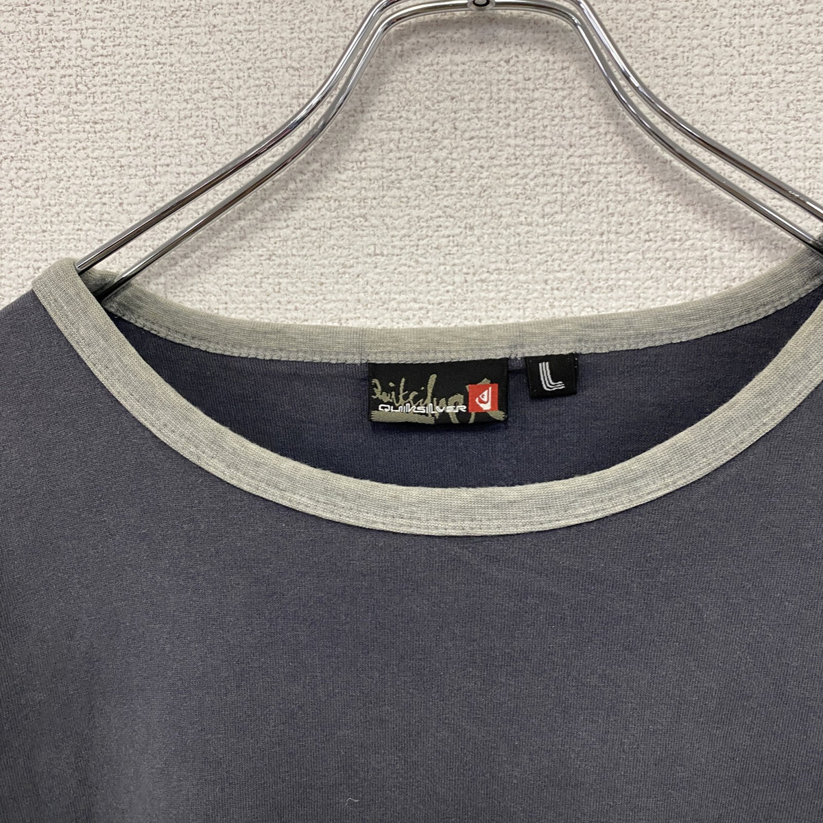 Quiksilver　クイックシルバー　半袖プリントTシャツ　リンガーT　紺　ネイビー　Lサイズ　古着