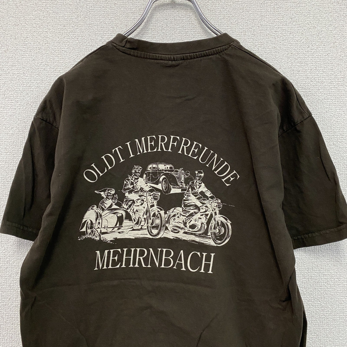 B＆C　半袖プリントTシャツ　アーチプリント　3連プリント　両面プリント　クルーネック　茶色　ブラウン　Mサイズ　古着