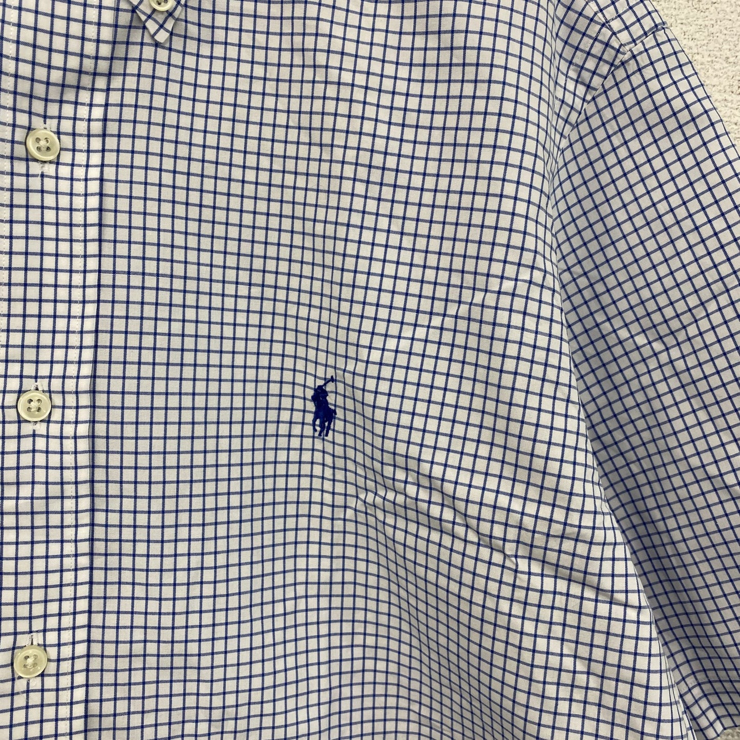 Ralph Lauren　ラルフローレン　半袖ボタンダウンシャツ　チェック柄　白　ホワイト　青　ブルー　Lサイズ