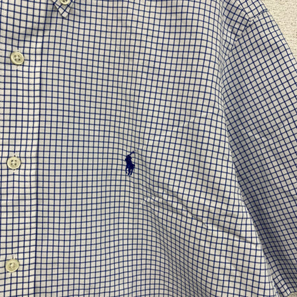 Ralph Lauren　ラルフローレン　半袖ボタンダウンシャツ　チェック柄　白　ホワイト　青　ブルー　Lサイズ