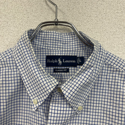 Ralph Lauren　ラルフローレン　半袖ボタンダウンシャツ　チェック柄　白　ホワイト　青　ブルー　Lサイズ
