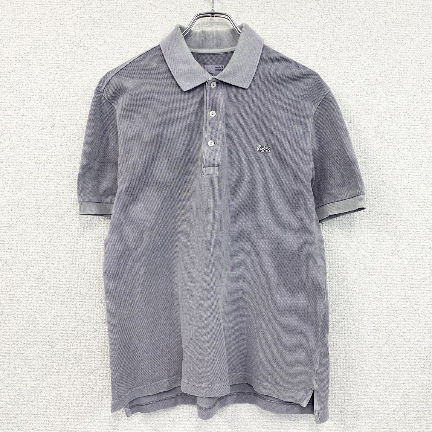 LACOSTE　ラコステ　半袖ポロシャツ　ウオッシュド加工　刺ロゴ　無地　パープルグレー　4サイズ