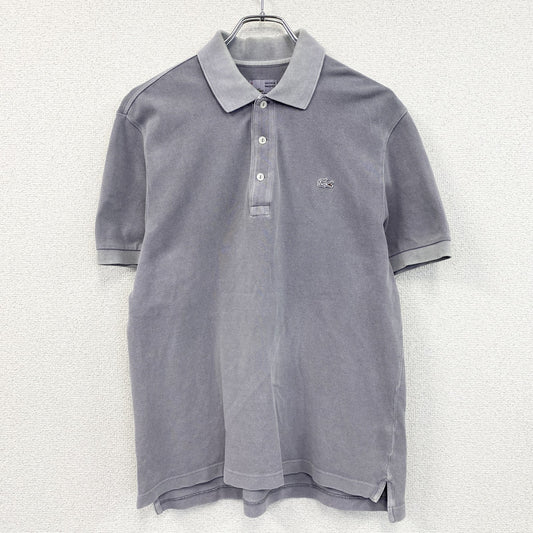 LACOSTE　ラコステ　半袖ポロシャツ　ウオッシュド加工　刺ロゴ　無地　パープルグレー　4サイズ