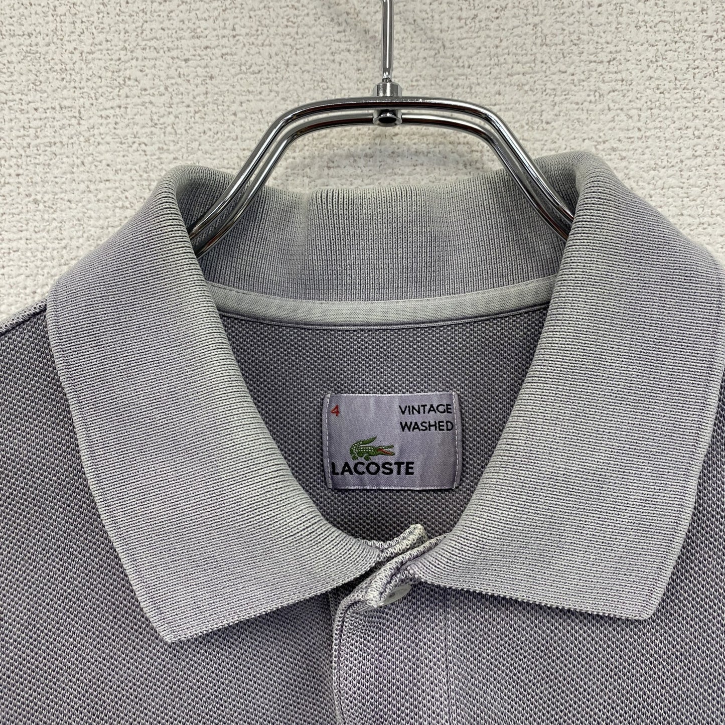 LACOSTE　ラコステ　半袖ポロシャツ　ウオッシュド加工　刺ロゴ　無地　パープルグレー　4サイズ