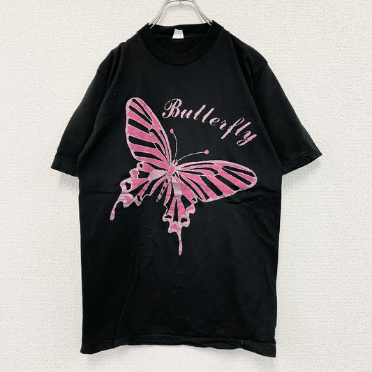 バタフライ　半袖プリントTシャツ　ユーロ　黒　ブラック　Mサイズ