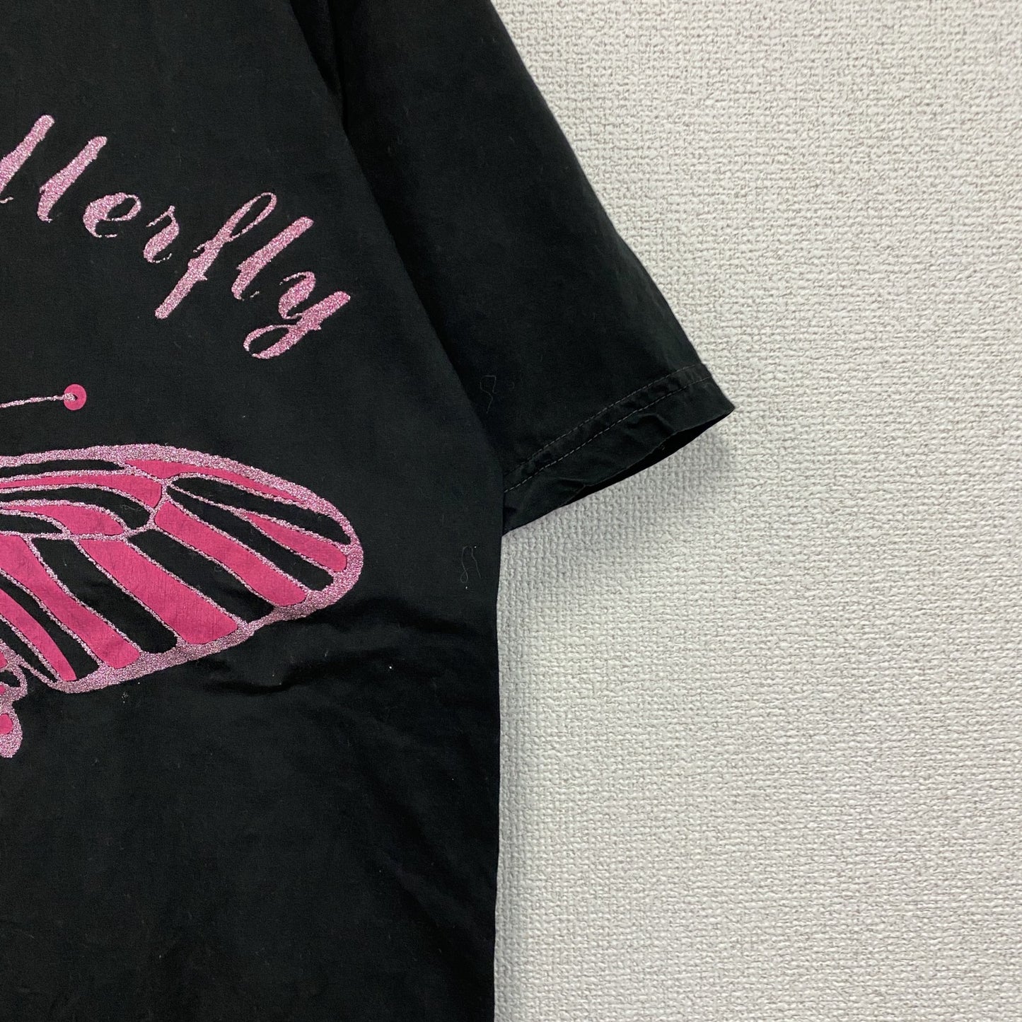 バタフライ　半袖プリントTシャツ　ユーロ　黒　ブラック　Mサイズ