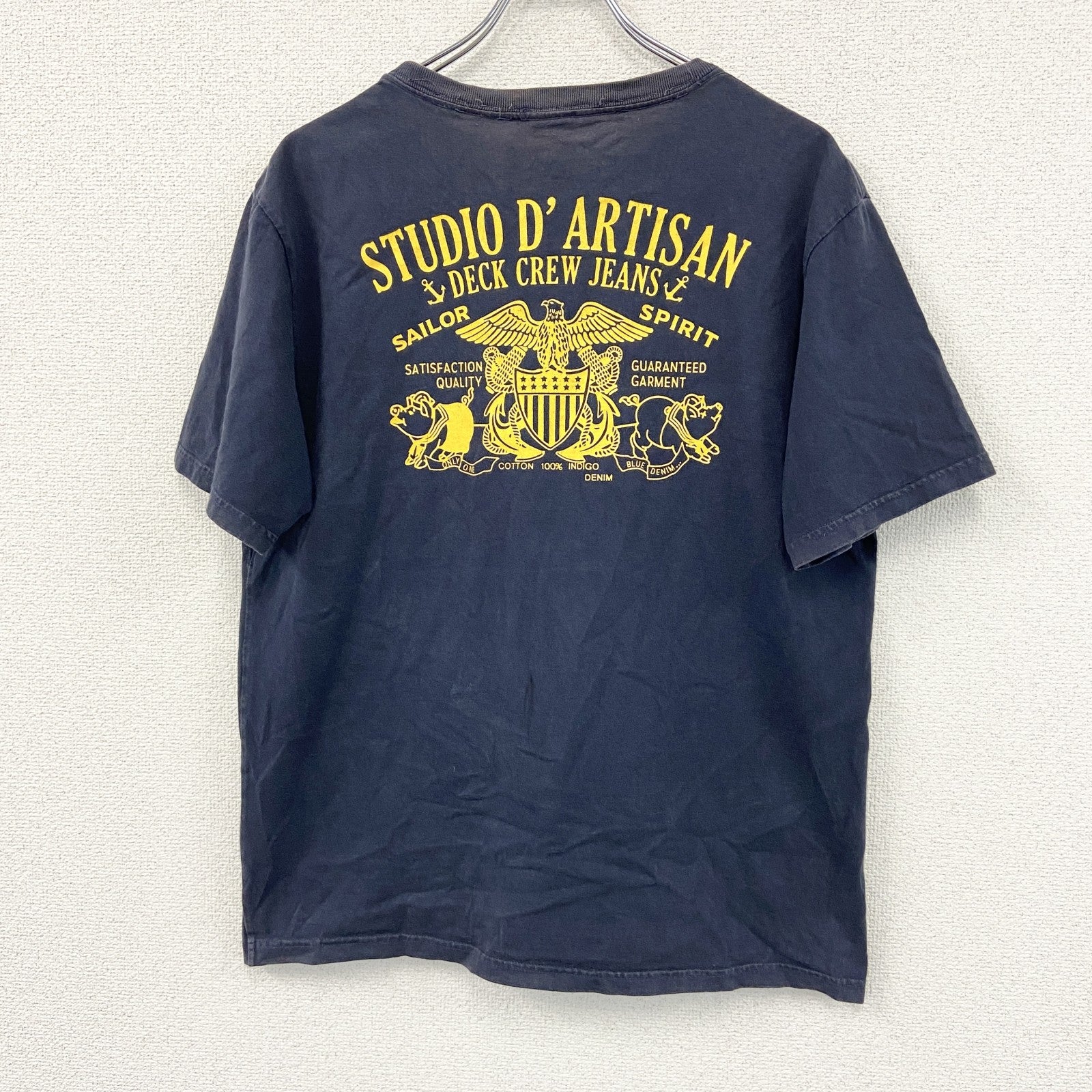 Studio Dartisan　米軍　U.S.NAVY　半袖プリントＴシャツ　フェード　アーチプリント　紺　ネイビー　XLサイズ　古着