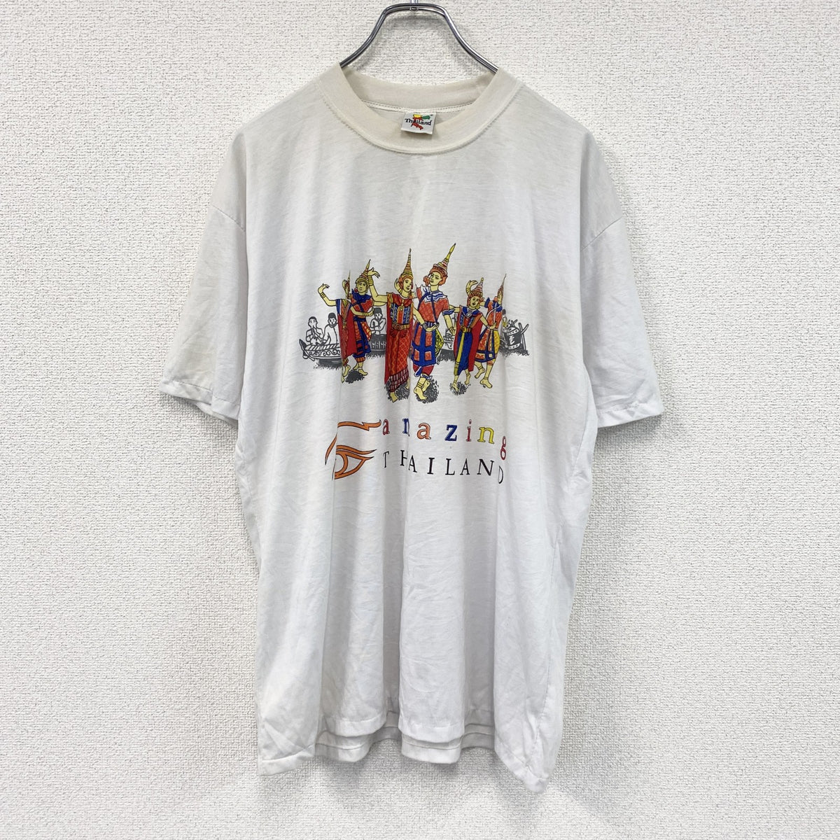 Thailand　半袖プリントTシャツ　シングルステッチ　白　ホワイト カットソー メンズ コットン 古着