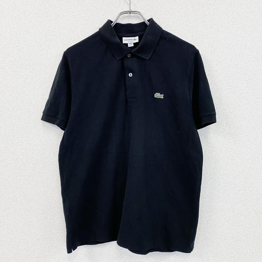 LACOSTE　ラコステ　半袖ポロシャツ　刺ロゴ　無地　黒　ブラック　Mサイズ