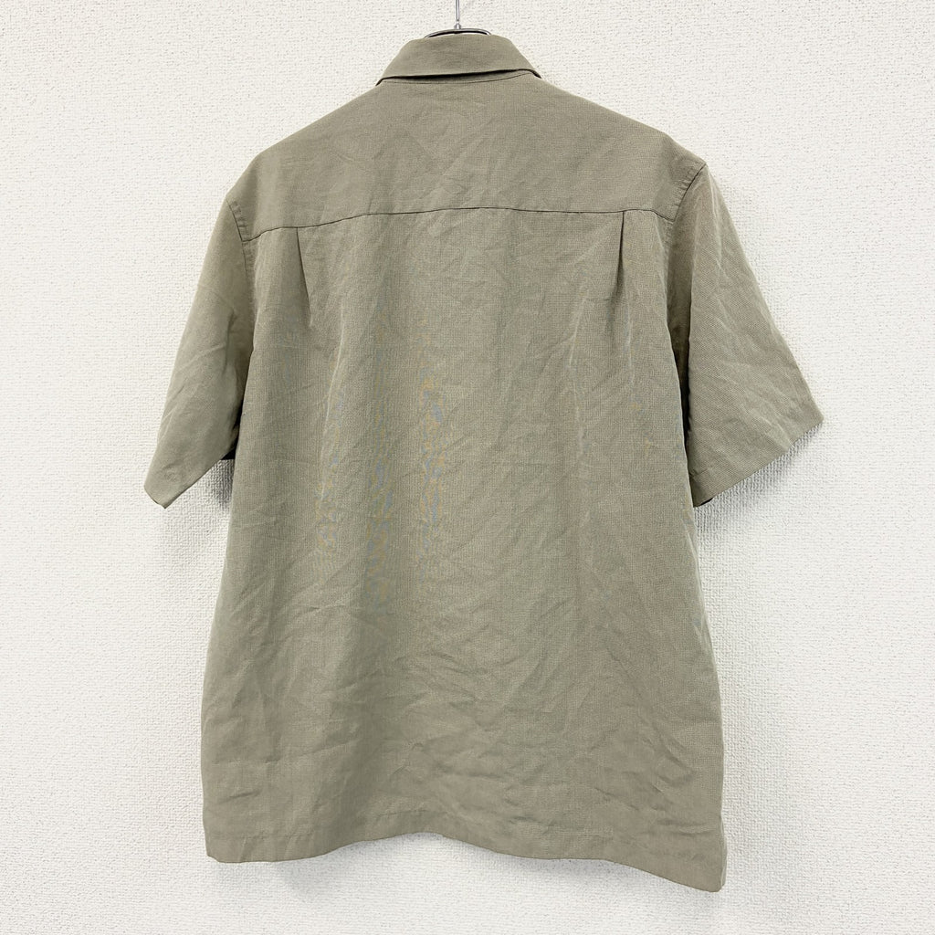 90s　 PERRY ELLIS PORTFOLIO　ペリー エリス ポートフォリオ　半袖シャツ　千鳥柄　ベージュ　Mサイズ　　ヴィンテージ　古着