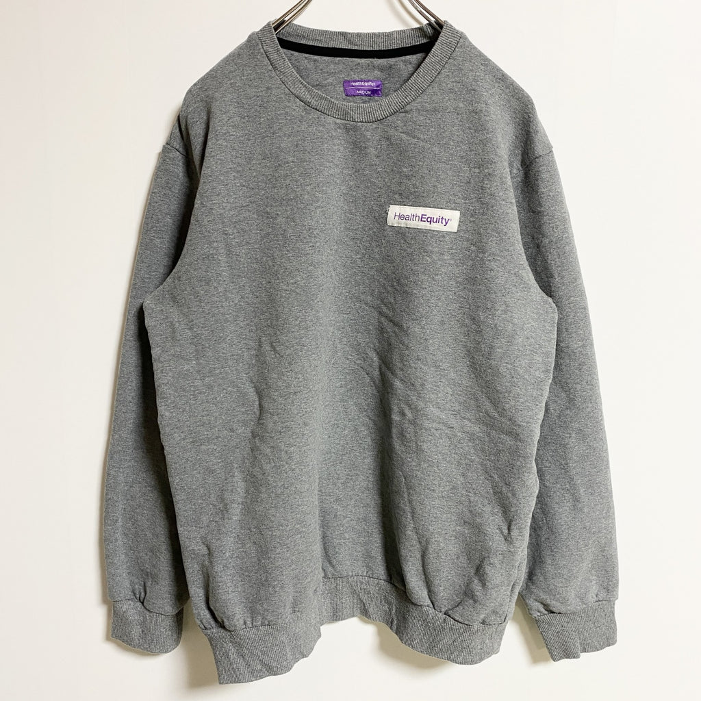 HealthEquity　長袖ワンポイントスウェット　トレーナー　クルーネック　グレー　灰色　レトロ　秋冬服　Mサイズ　古着