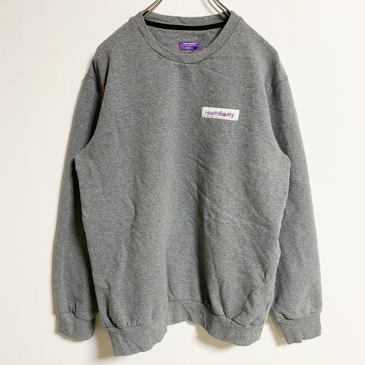 HealthEquity　長袖ワンポイントスウェット　トレーナー　クルーネック　グレー　灰色　レトロ　秋冬服　Mサイズ　古着