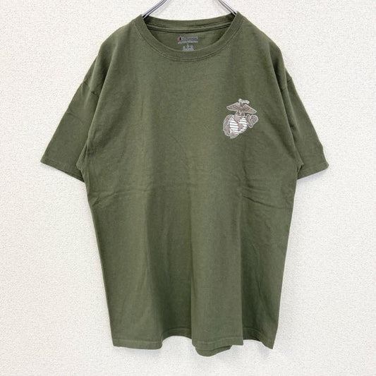 古着 used　champion　チャンピオン　半袖プリントTシャツ　ワンポイントデザイン　緑　ミリタリー　米軍　海兵　Lサイズ