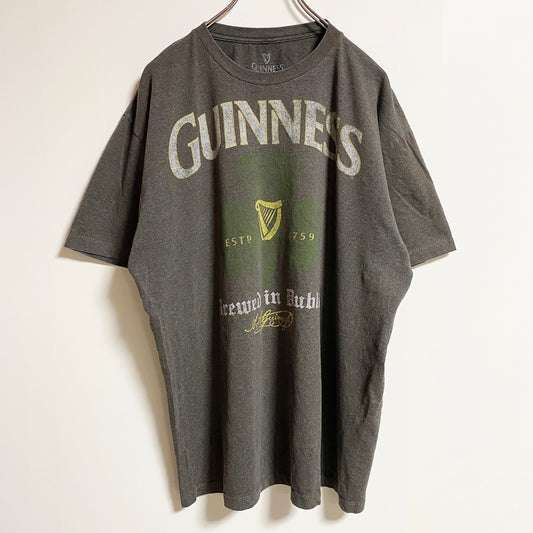 古着 used　GUINNESS　半袖プリントクルーネックTシャツ　企業Tシャツ　ギネスビール　酒　茶色　春夏服　レトロ