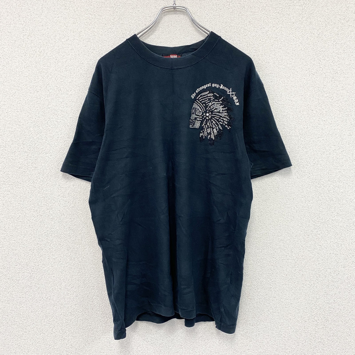 3GDF　スリージーデザインファクトリー　半袖Tシャツ　ラインストーン　黒　ブラック　Lサイズ カットソー メンズ 古着
