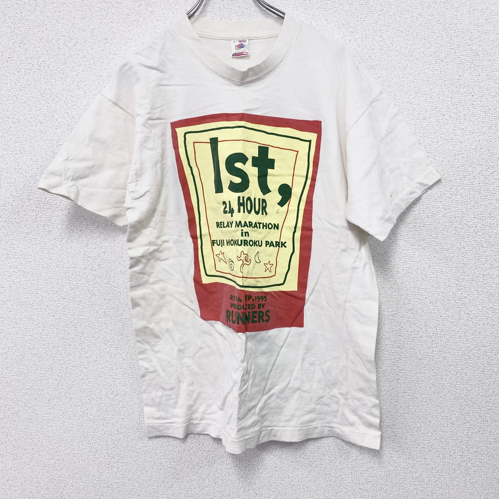 90s　FRUIT OF THE LOOM　フルーツオブザルーム　半袖プリントTシャツ　ヴィンテージ　白　ホワイト　Lサイズ　古着