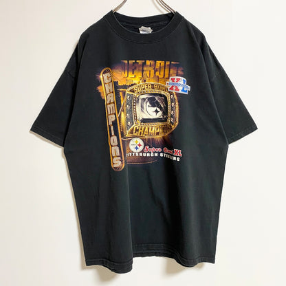 古着 used　DELTA　半袖プリントTシャツ　NFL　Steelers　スーパーボウル　黒　ビッグシルエット　XLサイズ