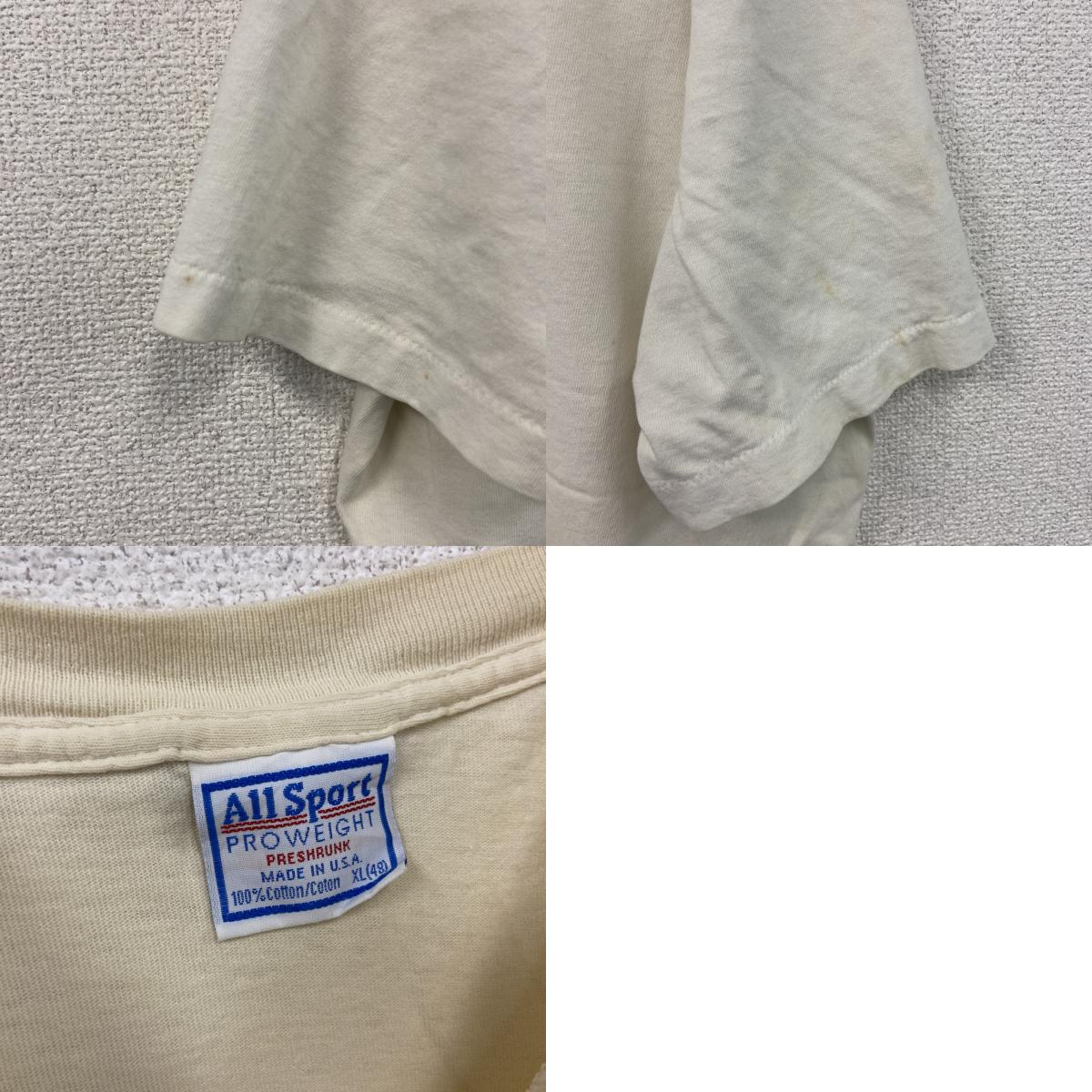 ALL SPORT　半袖プリントTシャツ　シングルステッチ　白　ホワイト　XLサイズ カットソー メンズ コットン 古着