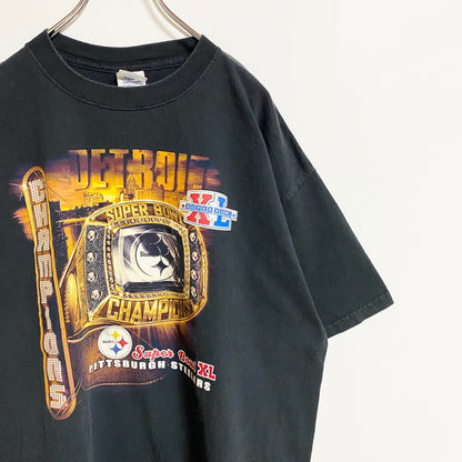 古着 used　DELTA　半袖プリントTシャツ　NFL　Steelers　スーパーボウル　黒　ビッグシルエット　XLサイズ