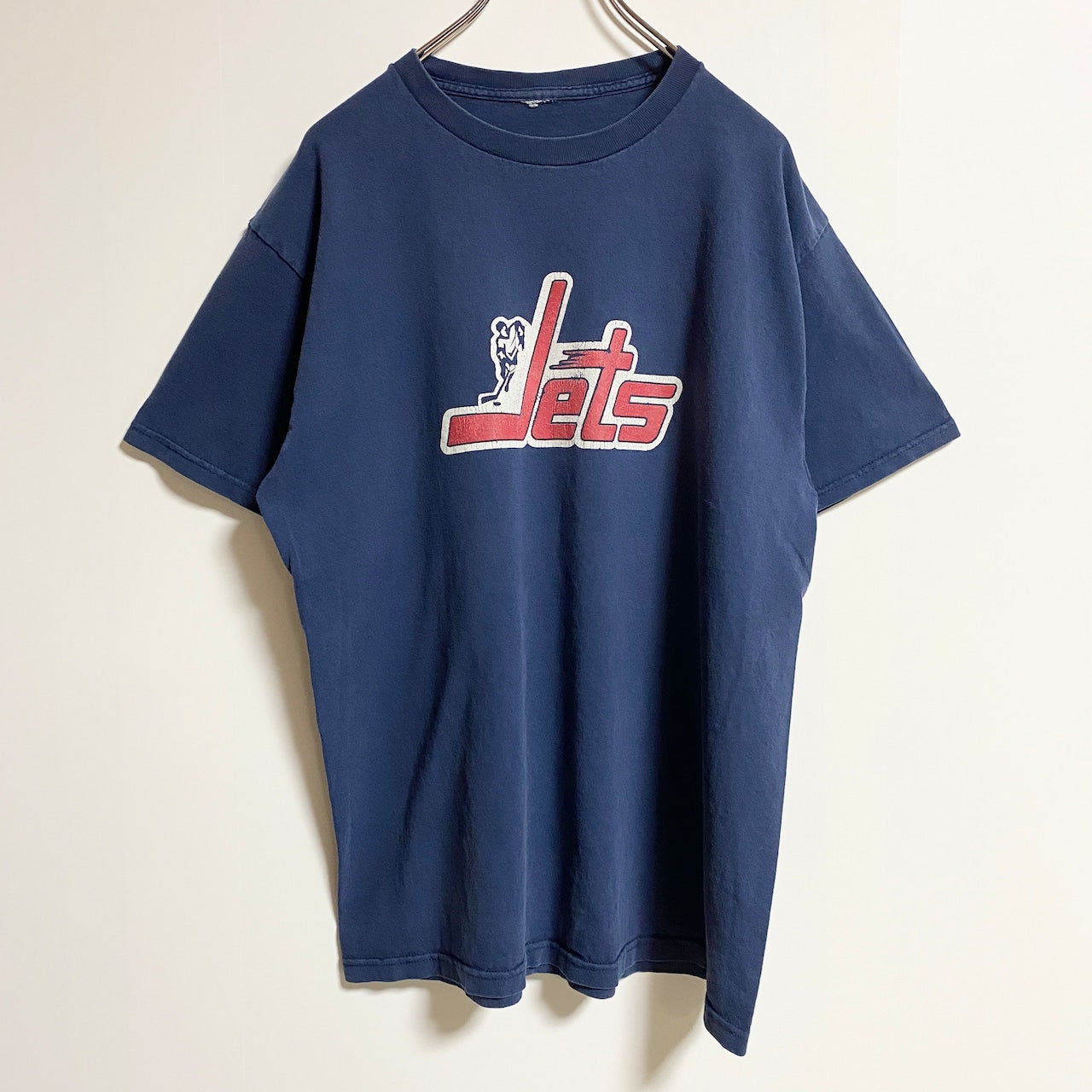 半袖プリントTシャツ　クルーネック　Jets　ホッケー　スポーツ　ネイビー　紺　春夏服　メンズ　レディース　古着