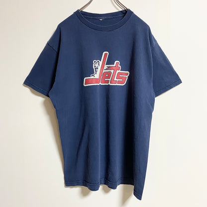 古着 used　半袖プリントTシャツ　クルーネック　Jets　ホッケー　スポーツ　ネイビー　春夏服　メンズ　レディース