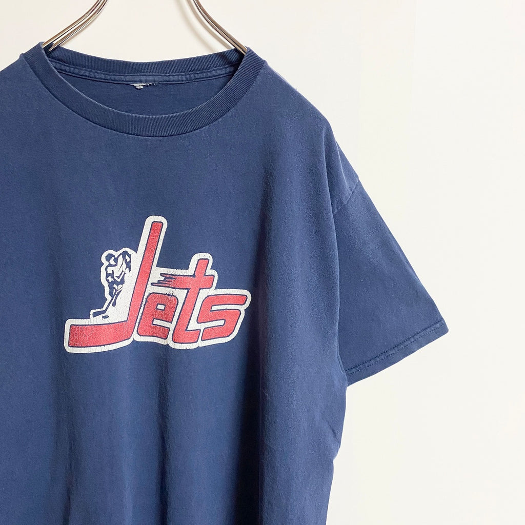半袖プリントTシャツ　クルーネック　Jets　ホッケー　スポーツ　ネイビー　紺　春夏服　メンズ　レディース　古着
