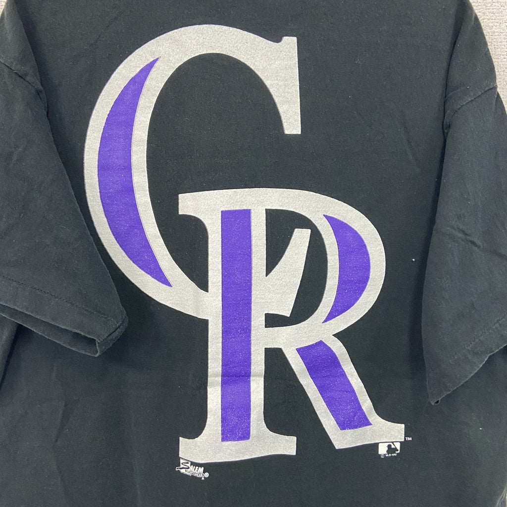 SELEM　MLB　ロッキーズ　半袖プリントTシャツ　シングルステッチ　黒　ブラック　XLサイズ　古着