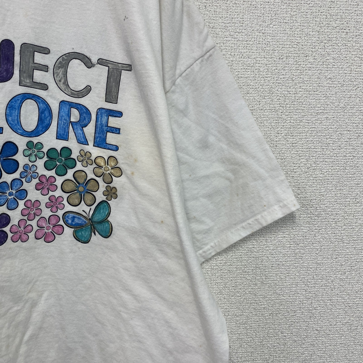 Hanes　ヘインズ　半袖プリントイラストTシャツ　3連プリント　蝶　白　ホワイト　2XLサイズ　古着