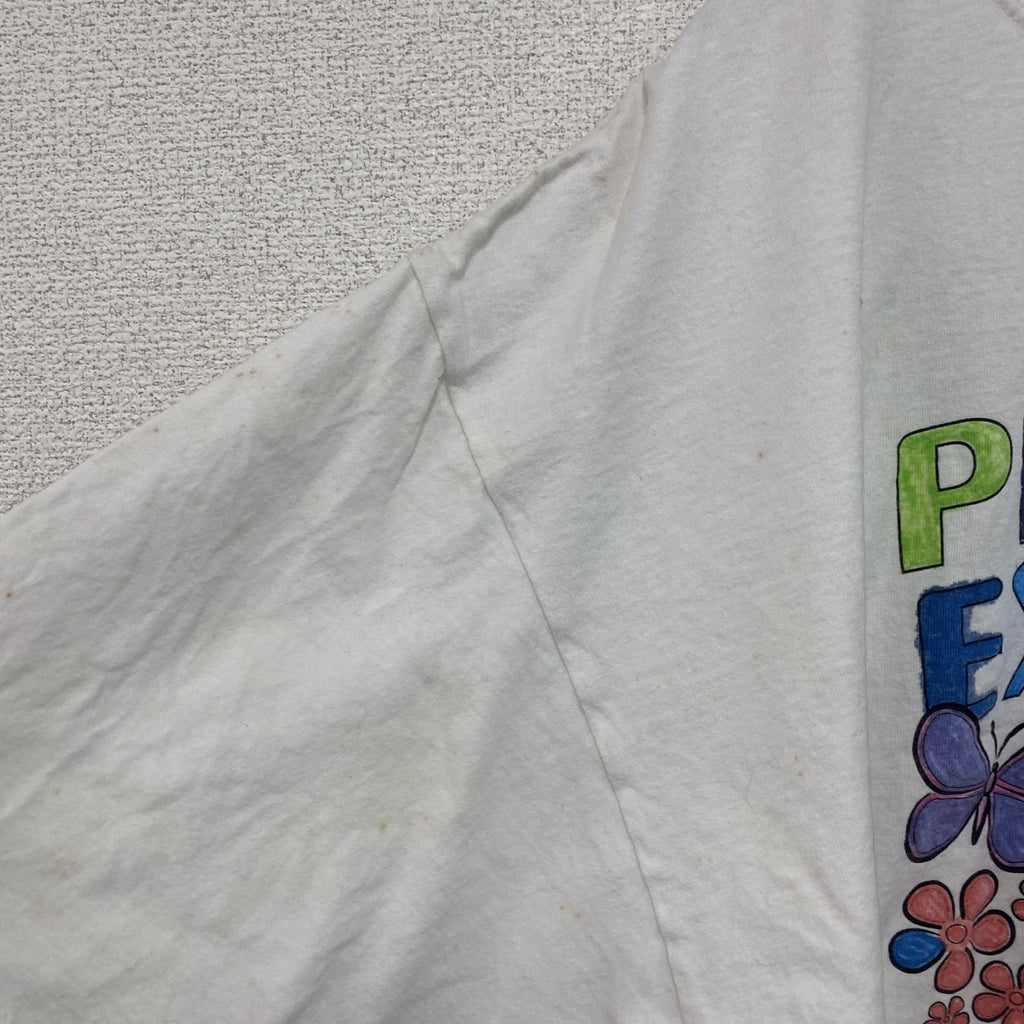 Hanes　ヘインズ　半袖プリントイラストTシャツ　3連プリント　蝶　白　ホワイト　2XLサイズ　古着