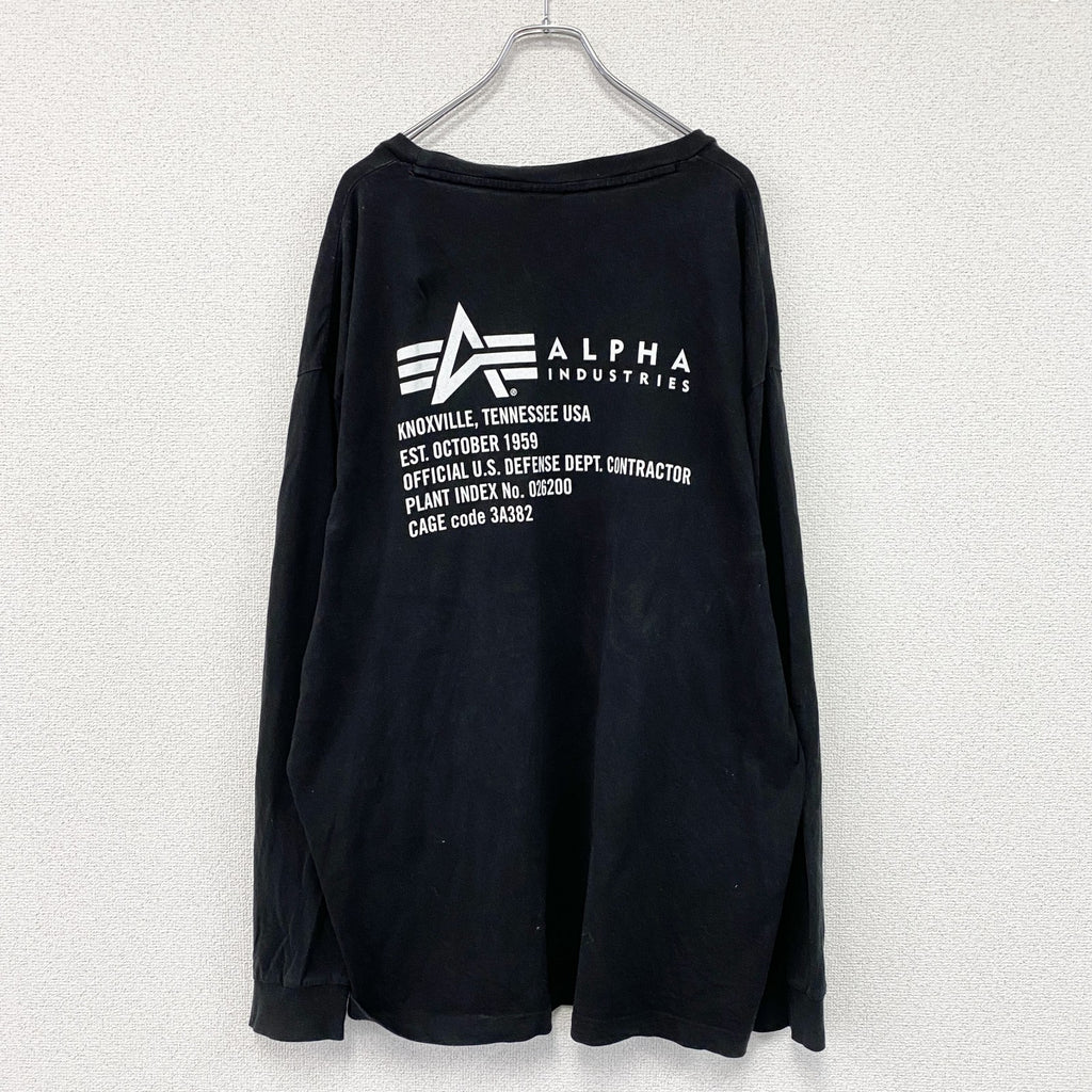 ALPHA INDUSTRIES　アルファインダストリーズ　長袖プリントTシャツ/ロンT　黒　ブラック　4Lサイズ　古着
