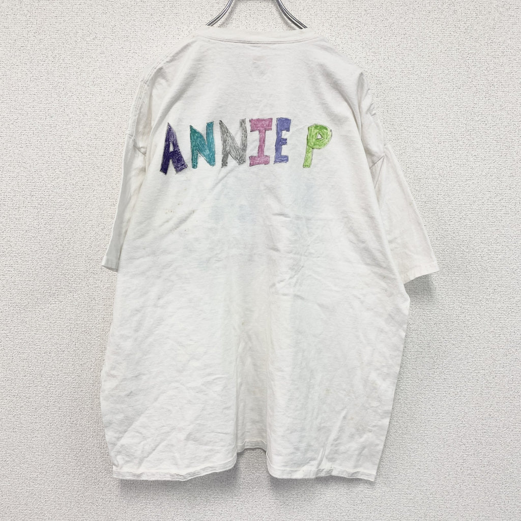 Hanes　ヘインズ　半袖プリントイラストTシャツ　3連プリント　蝶　白　ホワイト　2XLサイズ　古着