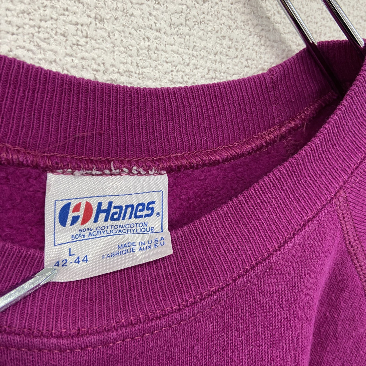 80s　Hanes　ヘインズ　スウェット/トレーナー　ラグランスリーブ　ヴィンテージ　紫　パープル　Lサイズ　古着