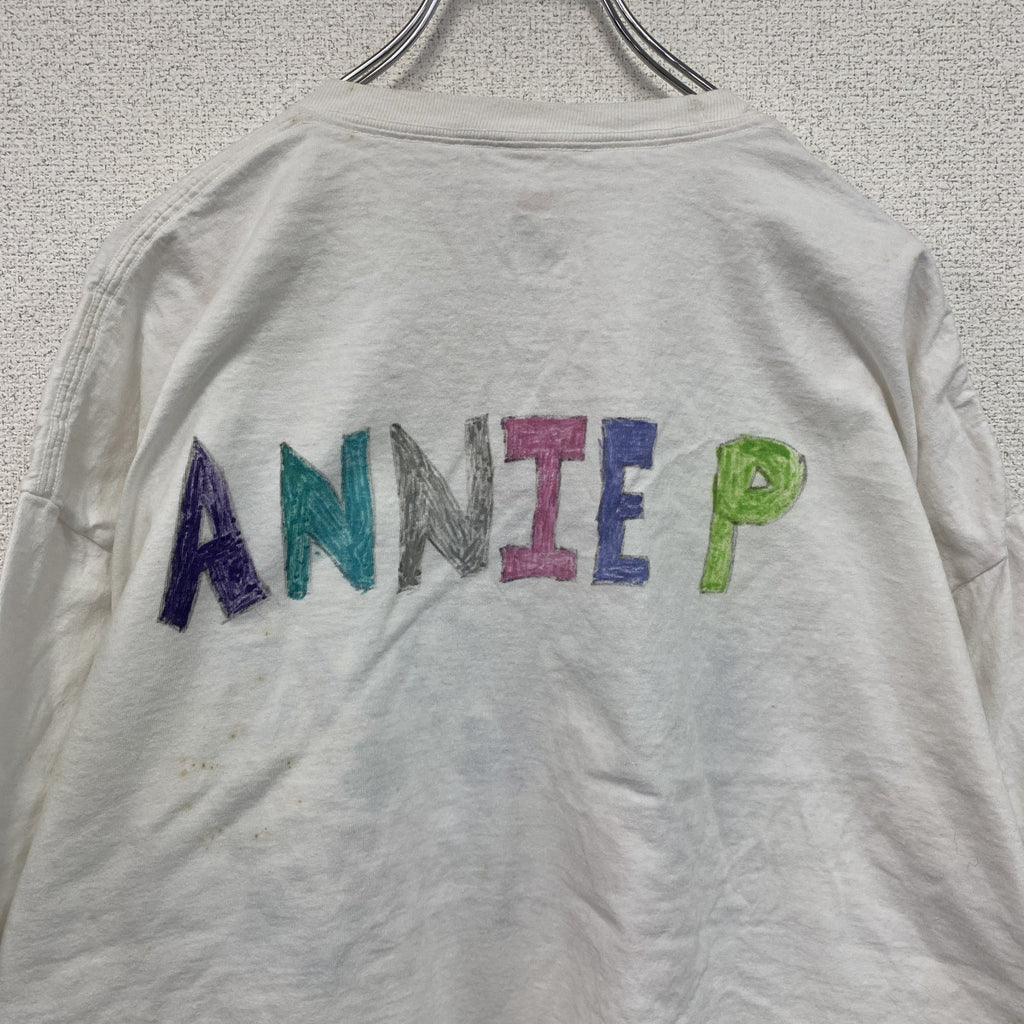 Hanes　ヘインズ　半袖プリントイラストTシャツ　3連プリント　蝶　白　ホワイト　2XLサイズ　古着