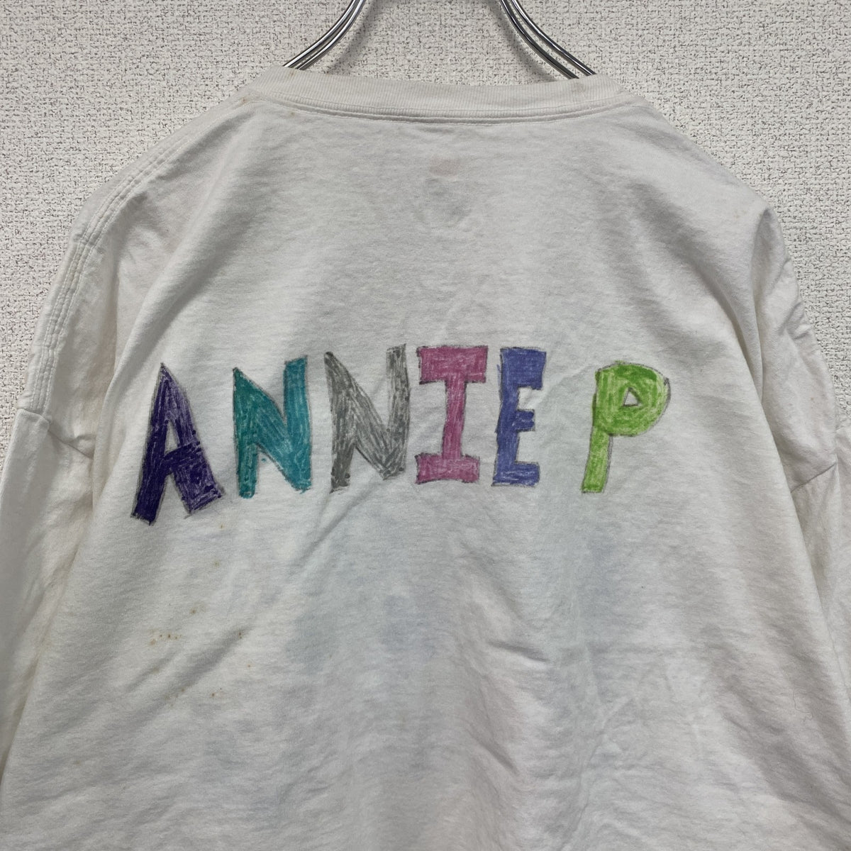 Hanes　ヘインズ　半袖プリントイラストTシャツ　3連プリント　蝶　白　ホワイト　2XLサイズ　古着